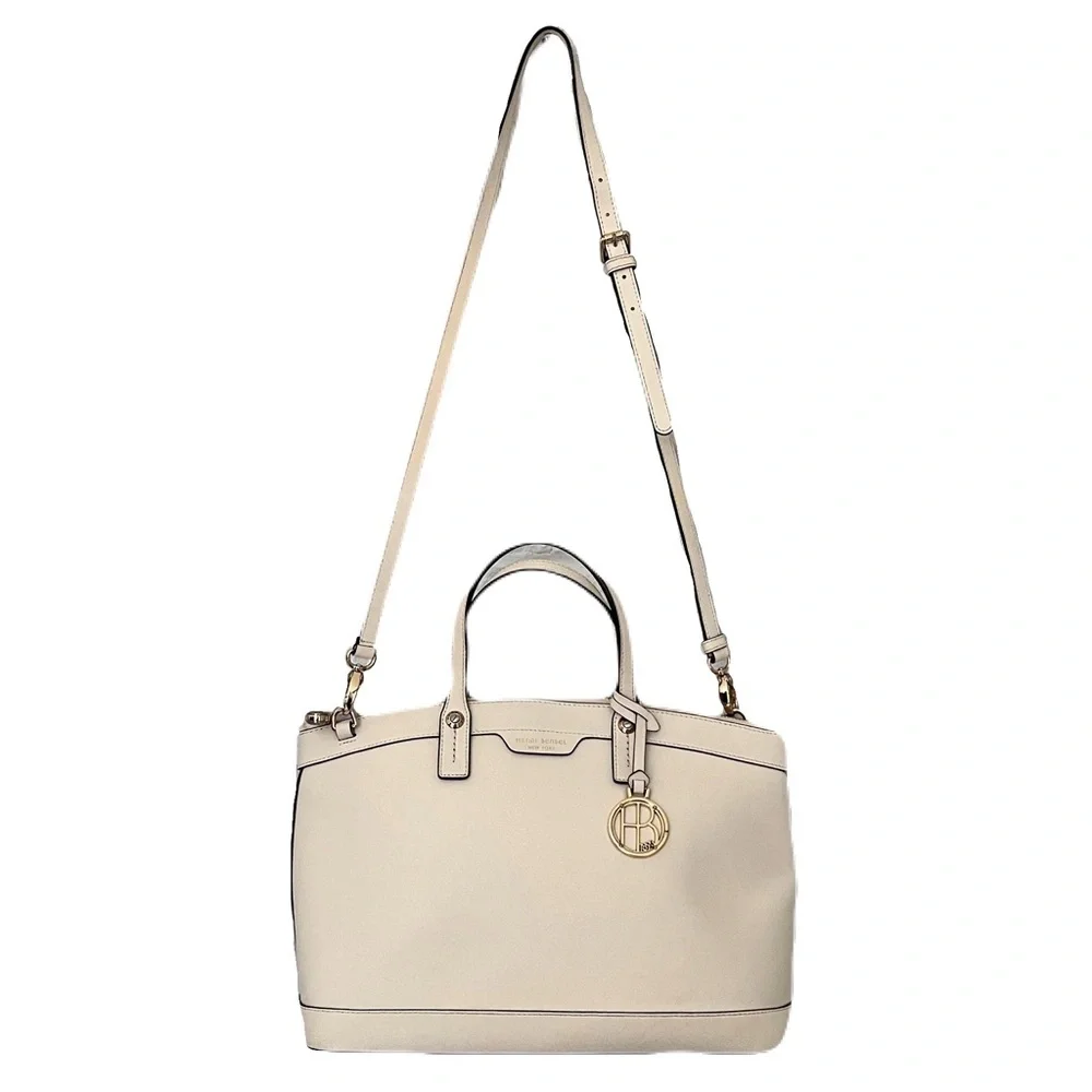 Henri Bendel Ivory Saffiano Leather Convertible Crossbody Satchel